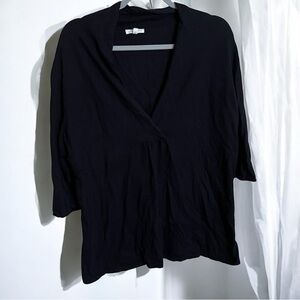 Eileen Fisher Cashmere Blend Black V Neck 3/4 Sleeve Top Size Large